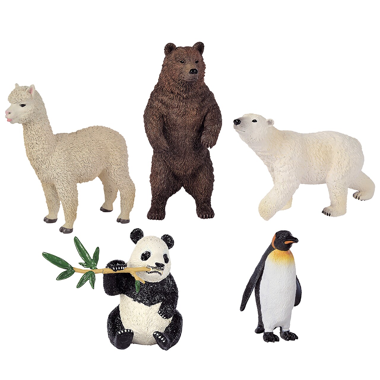 Simba Toys: Wild Animals Set – 5 Wildlife Figures, Brown Bear, Polar Bear, Llama, Panda, Penguin, Coloful-Detailed, Realistic Toy Miniatures, Kids 3+